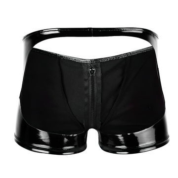Men's Shiny Metallic Zipper Panties / Bulge Pouch Open Butt Boxer Underwear Shorts - EVE's SECRETS